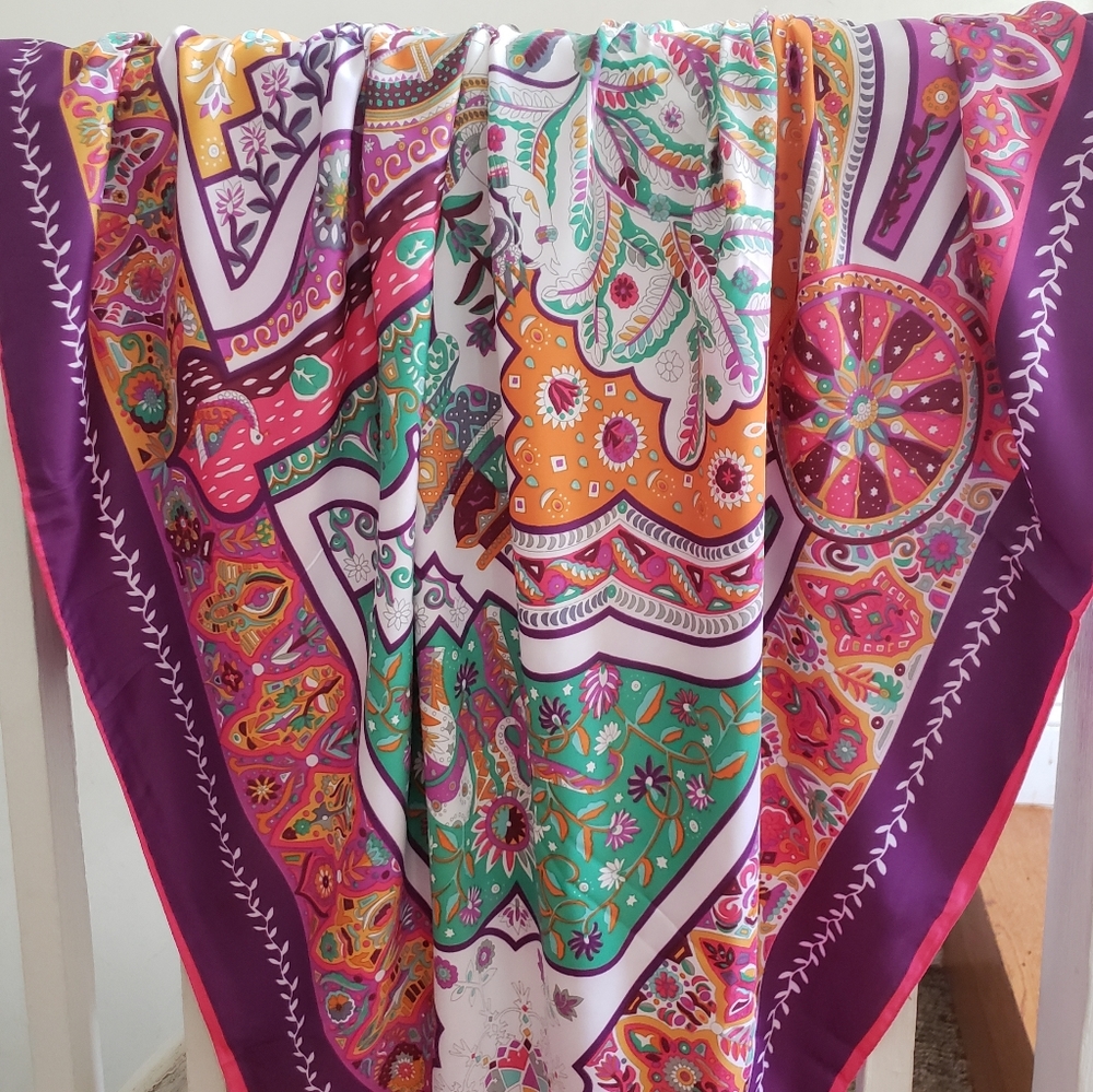 🆕️ Purple Paisley Colorful Silk Scarf